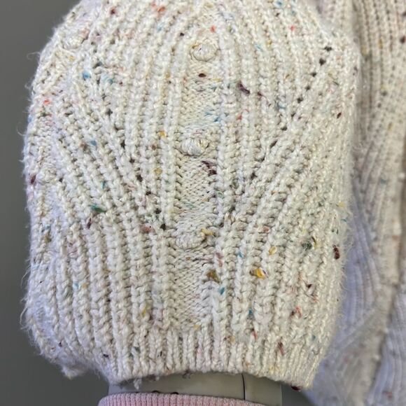 Talbots Cream Multi Speckled Raised Dots Oversized Open Front Cozy Knit Cardigan - Picture 5 of 12